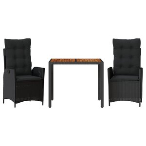 vidaXL Ensemble à manger de jardin avec coussins 3 Pièces Noir