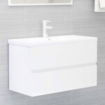 vidaXL Armoire d'évier avec lavabo intégré Blanc brillant Aggloméré