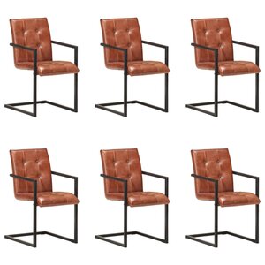 vidaXL Chaises à manger cantilever lot de 6 marron cuir véritable