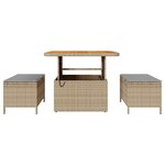 Ensemble de Salle à Manger de Jardin à 3 Pièces avec Coussins Beige en Poly Rattan et Acacia