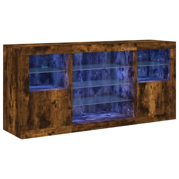 vidaXL Buffet avec lumières LED chêne fumé 142 5x37x67 cm
