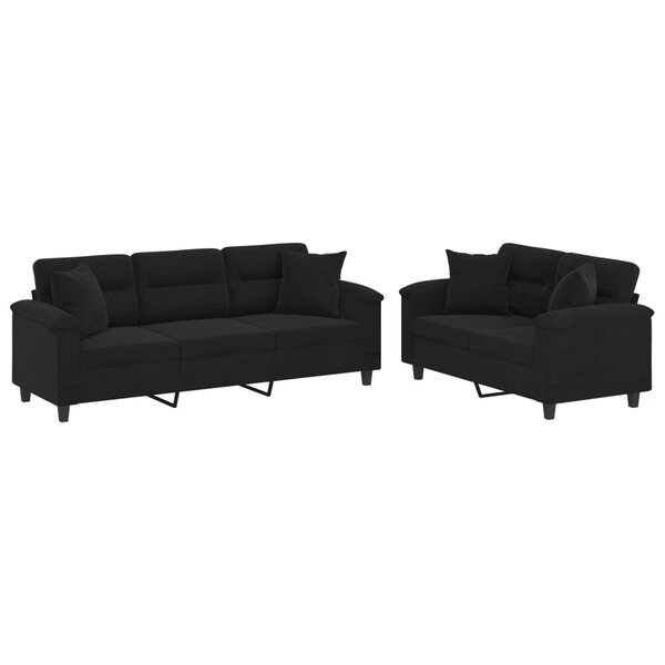 vidaXL Ensemble de canapés 2 Pièces avec coussins Noir Tissu microfibre