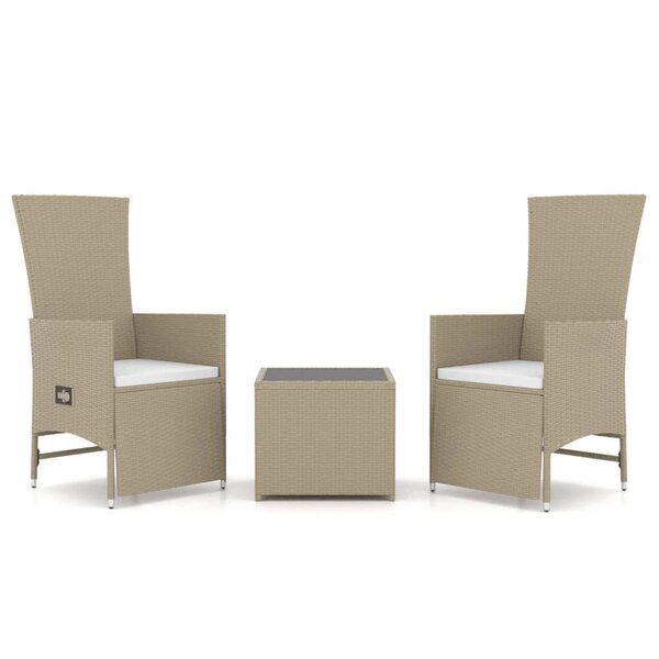 vidaXL Ensemble de salon de jardin 3 Pièces beige poly rotin et acier