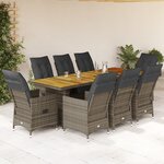 vidaXL Ensemble de bistro de jardin 9 Pièces coussins gris poly rotin
