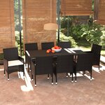 vidaXL Ensemble à manger de jardin coussins 9Pièces Résine tressée Noir