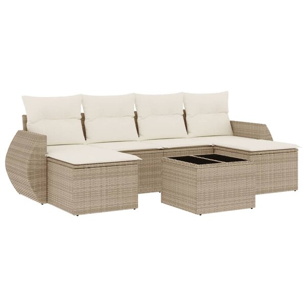 vidaXL Salon de jardin avec coussins 7 Pièces beige résine tressée
