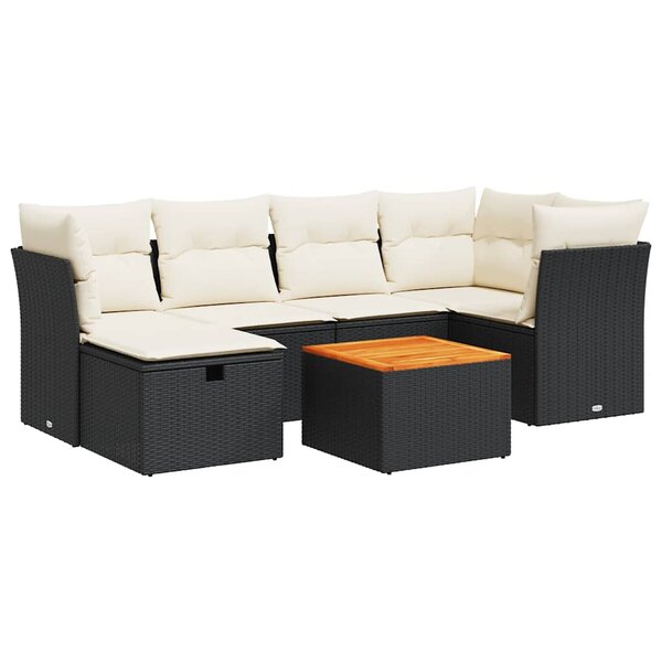 vidaXL Salon de jardin 7 Pièces avec coussins noir résine tressée