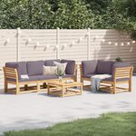 vidaXL Salon de jardin 6 Pièces avec coussins bois d'acacia solide