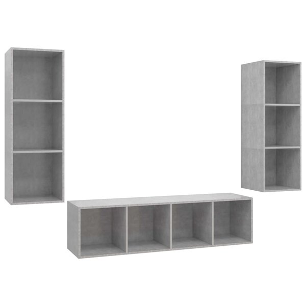 vidaXL Ensemble de meuble TV 3 Pièces Gris béton Bois d'ingénierie