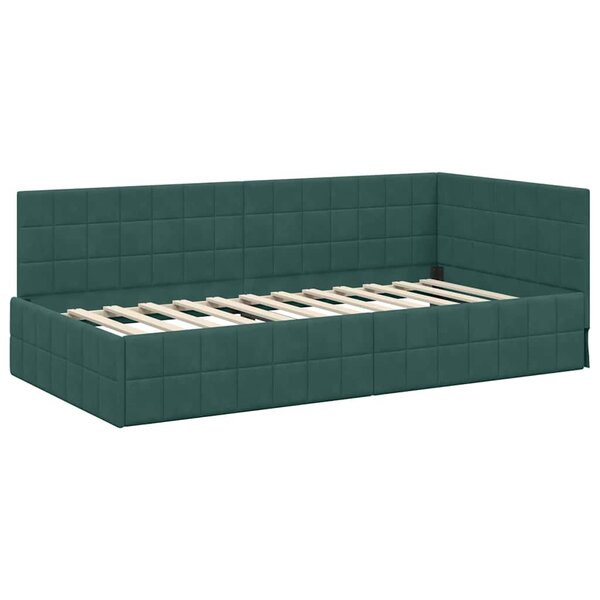 vidaXL Cadre de lit d'angle Vert foncé 100 x 200 cm Velours