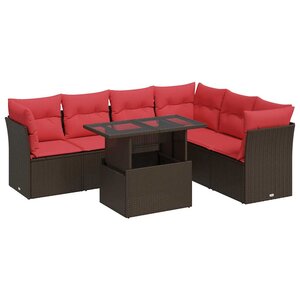 vidaXL Salon de jardin avec coussins 7 Pièces marron résine tressée acacia