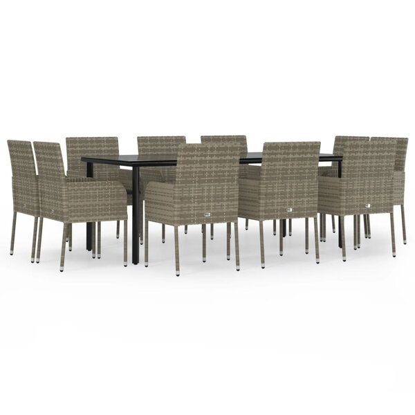 vidaXL Ensemble à manger jardin 11 Pièces avec coussins noir et gris