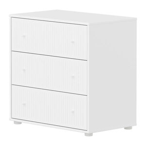 Flexa SAGA Commode 3 tiroirs a facades rainurees Blanche Boutons metalliques blancs