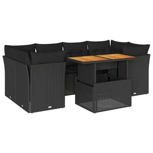 vidaXL Salon de jardin 7 Pièces avec coussins noir résine tressée