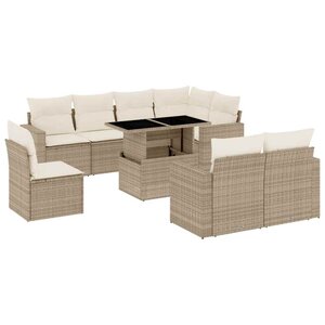 vidaXL Salon de jardin avec coussins 9 Pièces beige résine tressée
