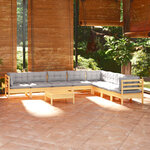 vidaXL Salon de jardin 9 Pièces avec coussins gris Bois de pin solide