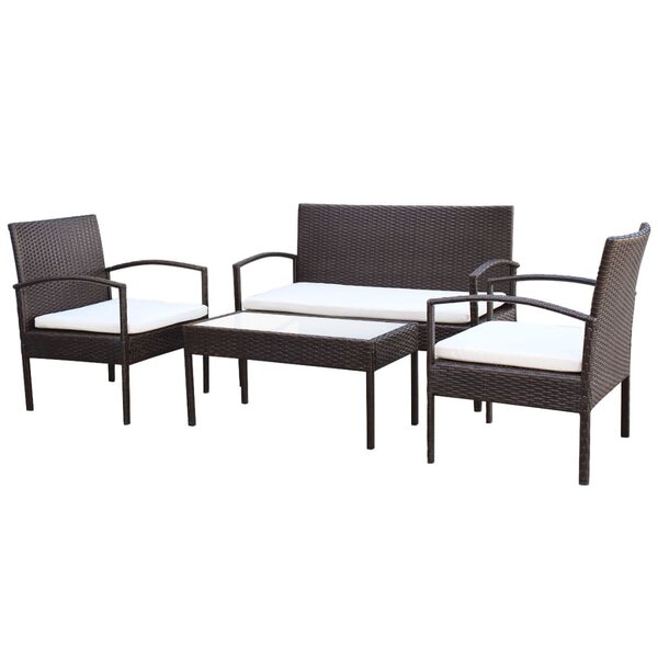 vidaXL Salon de jardin 4 Pièces avec coussins Résine tressée Marron