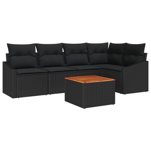 vidaXL Ensemble de canapé de jardin 6 pièces avec coussins en rattan noir