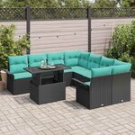vidaXL Ensemble de canapé de jardin avec coussin 9 Pièces Noir Poly rotin