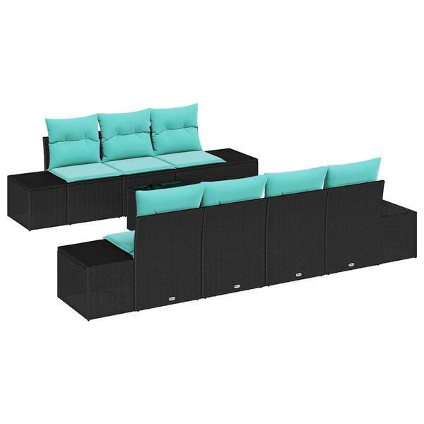 vidaXL Ensemble de canapé de jardin avec coussin 8 Pièces Noir polyrotin