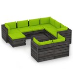 vidaXL Salon de jardin 10 Pièces avec coussins Bois imprégné de gris