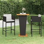vidaXL Ensemble de bar de jardin 3 Pièces et coussins Résine tressée Noir
