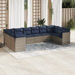 vidaXL Salon de jardin 10 Pièces avec coussins gris résine tressée