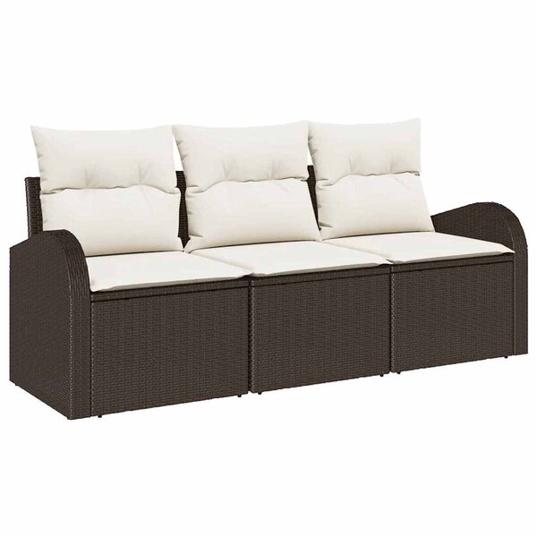 vidaXL Ensemble de canapé de jardin 3 Pièces Marron et blanc Poly rotin