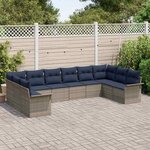 vidaXL Ensemble de canapé de jardin avec coussin 10 Pièces Gris polyrotin