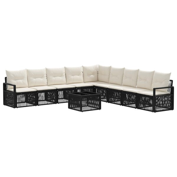 vidaXL Ensemble de canapé de jardin 10 pc Noir polyrotin