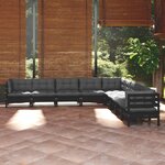 vidaXL Salon de jardin 9 Pièces avec coussins Noir Bois de pin massif
