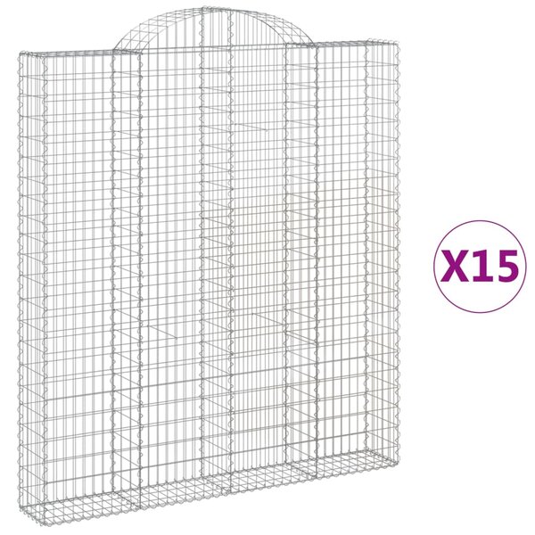 vidaXL Paniers à gabions arqués 15 Pièces 200x30x220/240 cm fer galvanisé