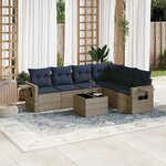 vidaXL Salon de jardin 7 Pièces avec coussins gris résine tressée