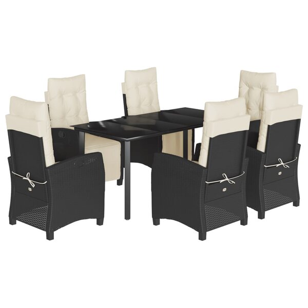vidaXL Ensemble à manger de jardin coussins 7Pièces Noir Résine tressée