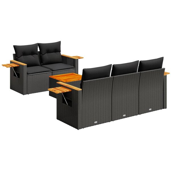 vidaXL Salon de jardin 6 Pièces avec coussins noir résine tressée