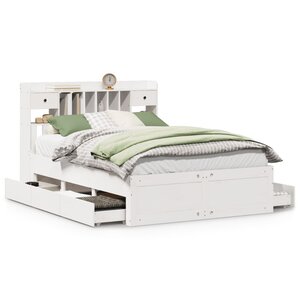 vidaXL Lit bibliothèque sans matelas blanc 150x200 cm bois pin massif