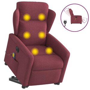 vidaXL Fauteuil inclinable de massage électrique Rouge bordeaux Tissu