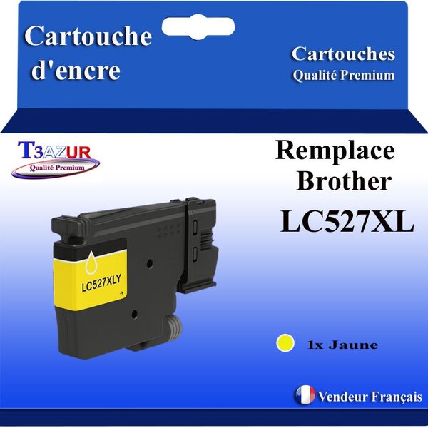 T3AZUR - Toner compatible avec Brother MFC-J4350DW  MFC-J4550DW  MFC-J6760DW remplace Brother LC527 XL Jaune