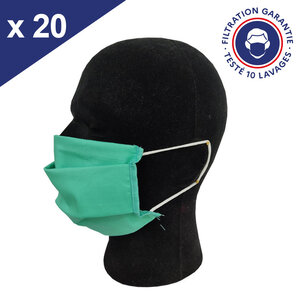 Masque Tissu Lavable x10 Vert Lot de 20