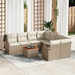 Ensemble de canapé de jardin 9 pièces avec coussins Beige Polyrattan Acacia