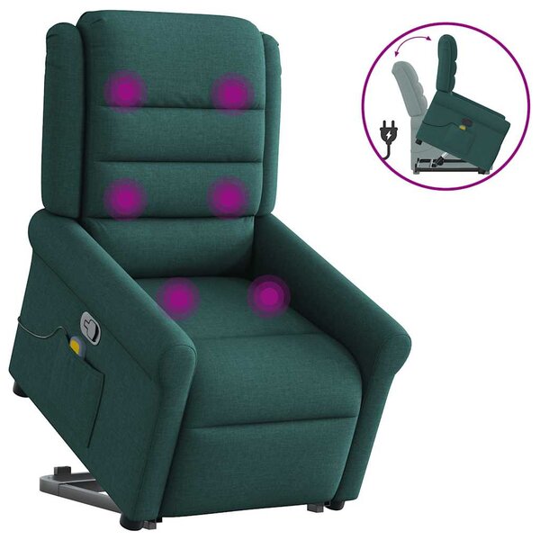 vidaXL Fauteuil inclinable de massage Vert foncé Tissu