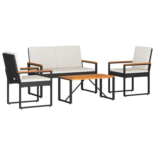 vidaXL Ensemble de meubles d'extérieur 4 pc Noir et blanc crème