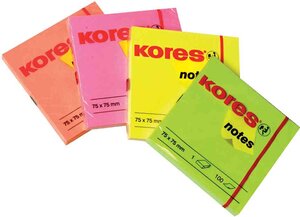 Note adhésive 'NEON', 75 x 75 mm, uni, vert fluo KORES