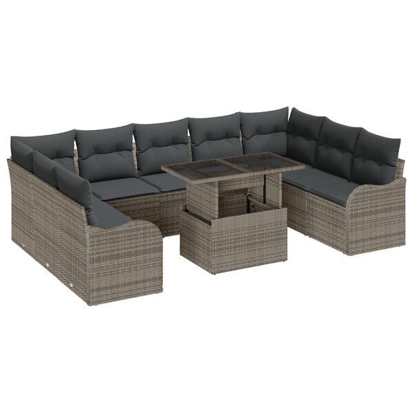 Ensemble de Canapés de Jardin vidaXL 10 pièces avec Coussins Gris Poly Rattan