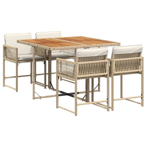 vidaXL Ensemble à manger de jardin avec coussins 5Pièces Beige poly rotin