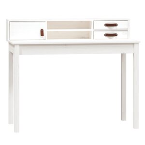 Bureau table poste de travail meuble d'ordinateur informatique étude 110 x 50 x 93 cm bois massif de pin blanc 02_0023507