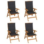 vidaXL Chaises inclinables de jardin avec coussins 4 Pièces Teck solide