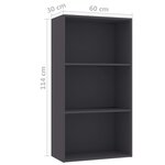 vidaXL Bibliothèque à 3 niveaux Gris 60x30x114 cm bois d’ingénierie