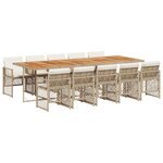 vidaXL Ensemble à manger de jardin et coussins 11 Pièces beige poly rotin