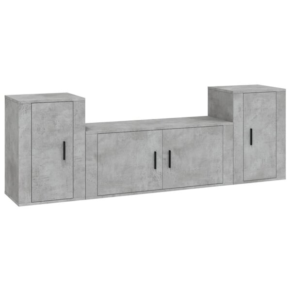 vidaXL Ensemble de meubles TV 3 Pièces Gris béton Bois d'ingénierie